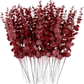 Artificial eucalyptus stems bundle with deep red round leaves for home decoration - Burgundy