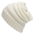 Classic white ribbed knit beanie hat for winter warmth with stylish folded cuff - One Size / White