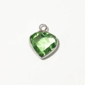 Green heart-shaped birthstone pendant with silver metal frame for DIY jewelry making - Silver-August