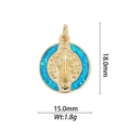 Vista dettagliata del ciondolo San Benedetto placcato oro 18k con dimensioni 18x15mm - DZ-933/Medaglia di San Benedetto Tonda con Glitter Blu