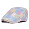 Pastel color block checkered flat cap in breathable fabric for spring and summer - Pink