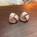 Elegant vintage triangular knot earrings in gold finish with white enamel inlay - Real Gold Plated 925 Silver Pin Geometric Enamel Stud Earrings (White) (40#)