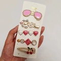 Five-piece candy-colored hair clip set with cherry, heart, and rhinestone designs - Pink Mirror (5 Piece Set)