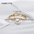 Gold stainless steel hollow heart cuban link bracelet with detailed size measurements - BR-26 Gold Bracelet