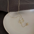 Minimalist gold snake chain sweater necklace featuring hollow oval link and polished bead - Gold Adjustable Pull