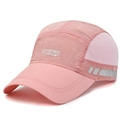 Pink quick-dry baseball cap with breathable mesh, reflective strips and sport logo - Adjustable / Pink
