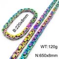 Rainbow plated stainless steel hip-hop chain set with necklace and bracelet - 8mm Set / Colorful