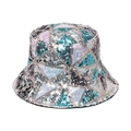 Colorful geometric sequin bucket hat for hip-hop and streetwear style on white background - 58cm / Silver Blue Purple Black Geometric Sequin (B)