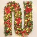 2.7m lighted Christmas garland with red poinsettias and golden-edged bows - 2.7M Red Decoration With Lights