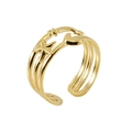 Anillo abierto de acero inoxidable dorado 18K con diseño de estrella y luna calada triple - Abierto Ajustable / Dorado