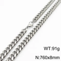 Silver titan steel Cuban link chain necklace with lobster clasp, 760x8mm size - 8mm*760mm(KN232883-ZZ)