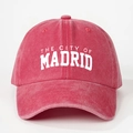Detailed macro view of the vintage washed red cotton fabric on Madrid baseball cap - Adjustable / Watermelon red