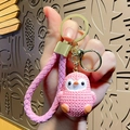 Cute pink resin penguin keychain with woven leather strap and gold clip hardware - Resin Penguin with PU Strap / Pink