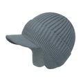 Detailed view of gray knit winter hat featuring ear flaps and thick fleece lining - With Brim Style-Unlined / Gray