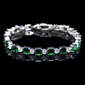 Detail of silver tennis bracelet with green square and clear round zirconia stones - Green