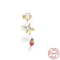 Three gold S925 sterling silver stud earrings with colorful geometric crystal stones - 925 Silver / Gold Multicolor Zircon