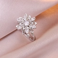 Elegant rotating zircon flower pendant necklace in silver stainless steel on pink silk - Ring (J0365) / Silver Rotating Flower