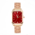 Montre à quartz carrée élégante pour femme en or rose avec cadran rouge profond et bracelet - Rouge