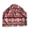 Detailed view of red and white ethnic geometric pattern on versatile slouchy beanie hat - Ins Red