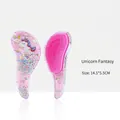Pink unicorn detangling brush with colorful beads and ergonomic wave handle - Small Pink Unicorn