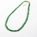 Handmade beaded necklace with green cylindrical stones and gold metal spacers - Green Quartzite