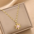 Collar de copo de nieve giratorio en oro con circonitas rosas y cadena de eslabones - Color Dorado Circonita Rosa