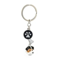Silver metal keychain with black paw print and bone charms for dog lovers - Jack Russell Terrier
