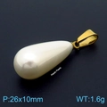 Elegant white teardrop plastic pearl pendant with a titanium steel clasp, 26x10mm size - Gold Style (KP119852-Z)