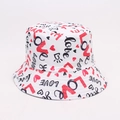 Chapeau bob blanc avec lettres LOVE rouges et noires et motifs de cœurs gribouillés - Style Lettre LOVE Blanc Rouge Noir
