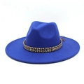 Close-up of Klein blue fedora hat with ethnic woven band and side knot detail - M (56-58cm) / Blue