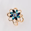 Blue petal flower scarf buckle with gold plating and sparkling crystal rhinestones - Dark Blue Marquise Stone Flower