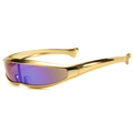 Occhiali Y2K futuristici con montatura dorata e lenti sfumate blu e viola - Oro