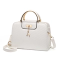 White structured handbag with V-shaped quilting, gold deer charm and metal handle - Off White