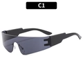 Y2K futuristic rimless sunglasses in black sporty design with C1 grey lenses - Black Frame Grey Lens