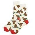 White Christmas cotton mid-calf socks featuring green tree patterns and red heel accents - 38-46 / White Christmas Tree Contrast