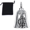 Motorcycle guardian bell pendant with skeletal middle finger design and velvet pouch - Steel Color (Pendant With Pouch)