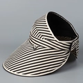 Chapeau de soleil classique à rayures noires et blanches avec large bord anti-UV - M(56-58cm) / Beige