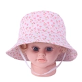 Detail of pink strawberry print baby sun hat with adjustable white elastic chin strap - 50cm / Pink Cherry