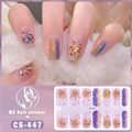 Detailansicht der lila floralen Nagelaufkleber mit goldenem Glitzer und Feuerwerk - CS447