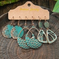 Vintage bohemian earrings set with turquoise stones and bronze geometric patterns - Spiral Honeycomb Hollow Style (HQEF-1444)