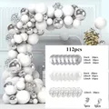 112pcs white and silver birthday balloon garland kit with confetti and assembly tools - Silver and White Sequins Style (Set 049)