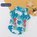 French Bulldog Hawaiian shirt with blue monstera and tropical floral leaf print - L / Blue Tropical Print