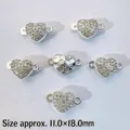 Magnetic heart clasps with clear rhinestones for DIY jewelry, size 11x18mm - Heart with Rhinestones / Silver