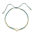 Detail of bohemian handmade beaded bracelet with green vintage beads and a freshwater pearl - Light Green (Sl100-1)