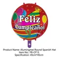 18 inch round Feliz Cumpleaños foil balloon with colorful stripes and party hats - Round Birthday Hat Spanish Birthday Balloon