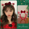 Christmas reindeer antler headband with red velvet bow and white pom pom details - 20# Bow - Red Antlers