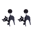 Macro detail of black acrylic black cat earrings for Halloween festival accessories - Black Cat Style