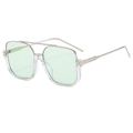 Modern square sunglasses with light green lenses and double bridge transparent frame - Transparent Frame Green Lens