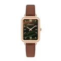 Orologio vintage rettangolare da donna con quadrante sfumato verde e cinturino marrone - Marrone