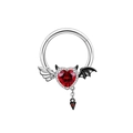 Asymmetric bat angel demon wing piercing with heart red zircon and black pendant - Stainless Steel/Zirconia / #4 Red Heart Devil Wings Bone Nose Stud